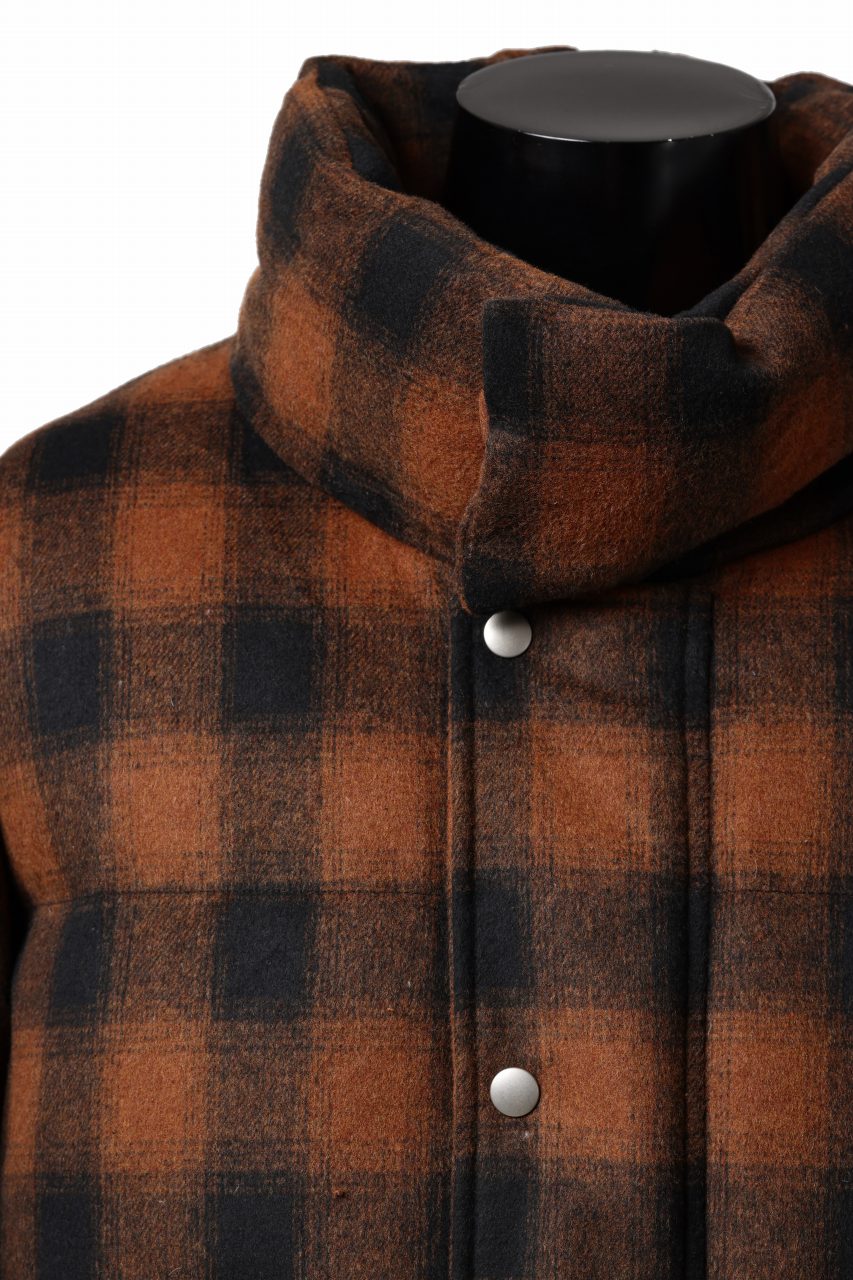 A.F ARTEFACT HIGH NECK DOWN JACKET / OMBRE CHECK FLANNEL (BLACK x ORANGE) - Image 10
