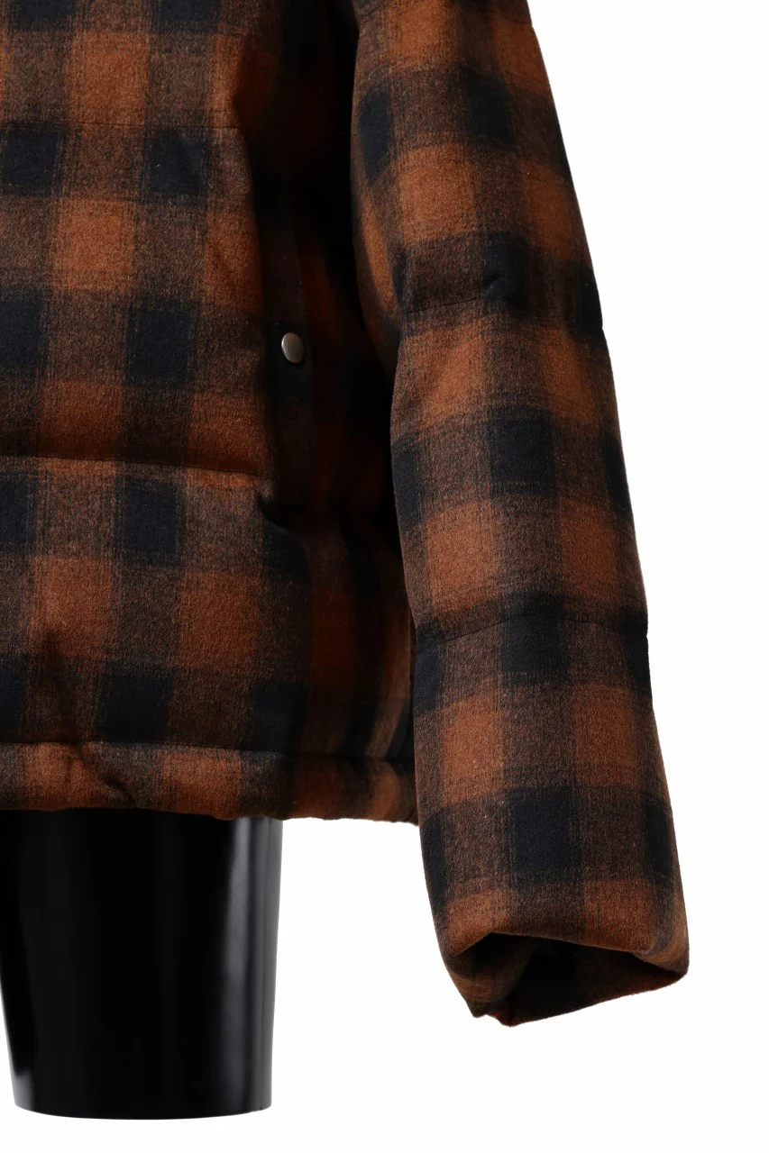 A.F ARTEFACT HIGH NECK DOWN JACKET / OMBRE CHECK FLANNEL (BLACK x ORANGE) - Image 15