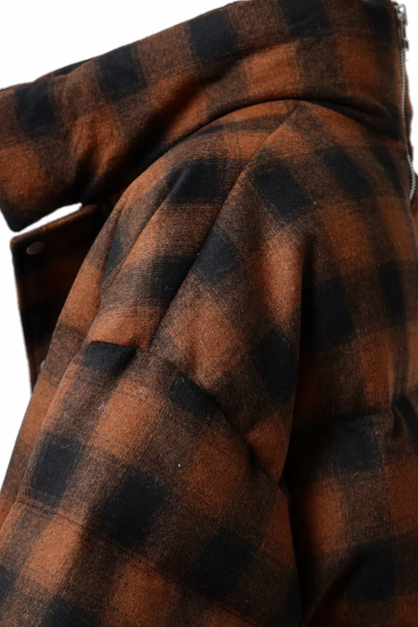 A.F ARTEFACT HIGH NECK DOWN JACKET / OMBRE CHECK FLANNEL (BLACK x ORANGE) - Image 16