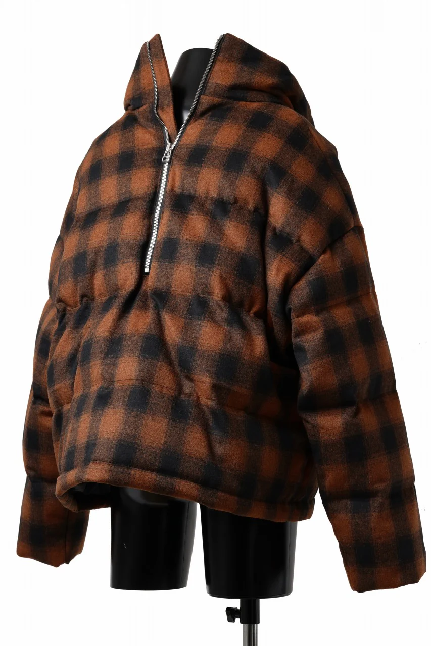 A.F ARTEFACT HIGH NECK DOWN JACKET / OMBRE CHECK FLANNEL (BLACK x ORANGE) - Image 7