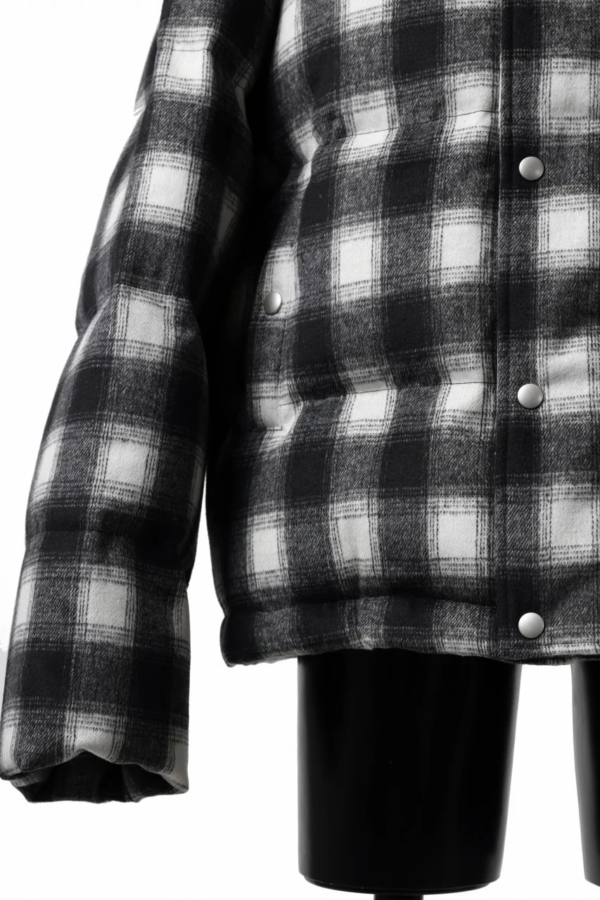 A.F ARTEFACT HIGH NECK DOWN JACKET / OMBRE CHECK FLANNEL (BLACK x WHITE) - Image 10