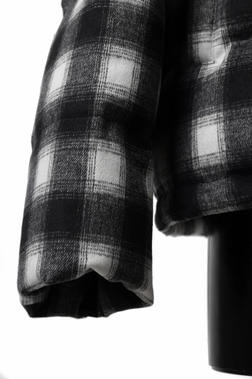 A.F ARTEFACT HIGH NECK DOWN JACKET / OMBRE CHECK FLANNEL (BLACK x WHITE) - Image 11