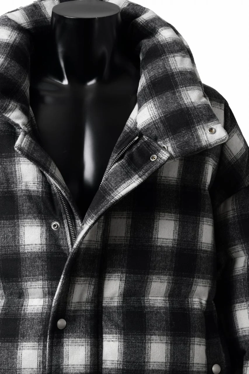 A.F ARTEFACT HIGH NECK DOWN JACKET / OMBRE CHECK FLANNEL (BLACK x WHITE) - Image 12