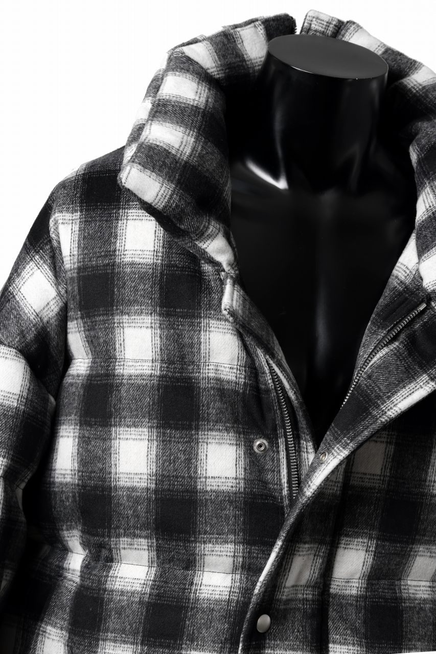 A.F ARTEFACT HIGH NECK DOWN JACKET / OMBRE CHECK FLANNEL (BLACK x WHITE) - Image 13
