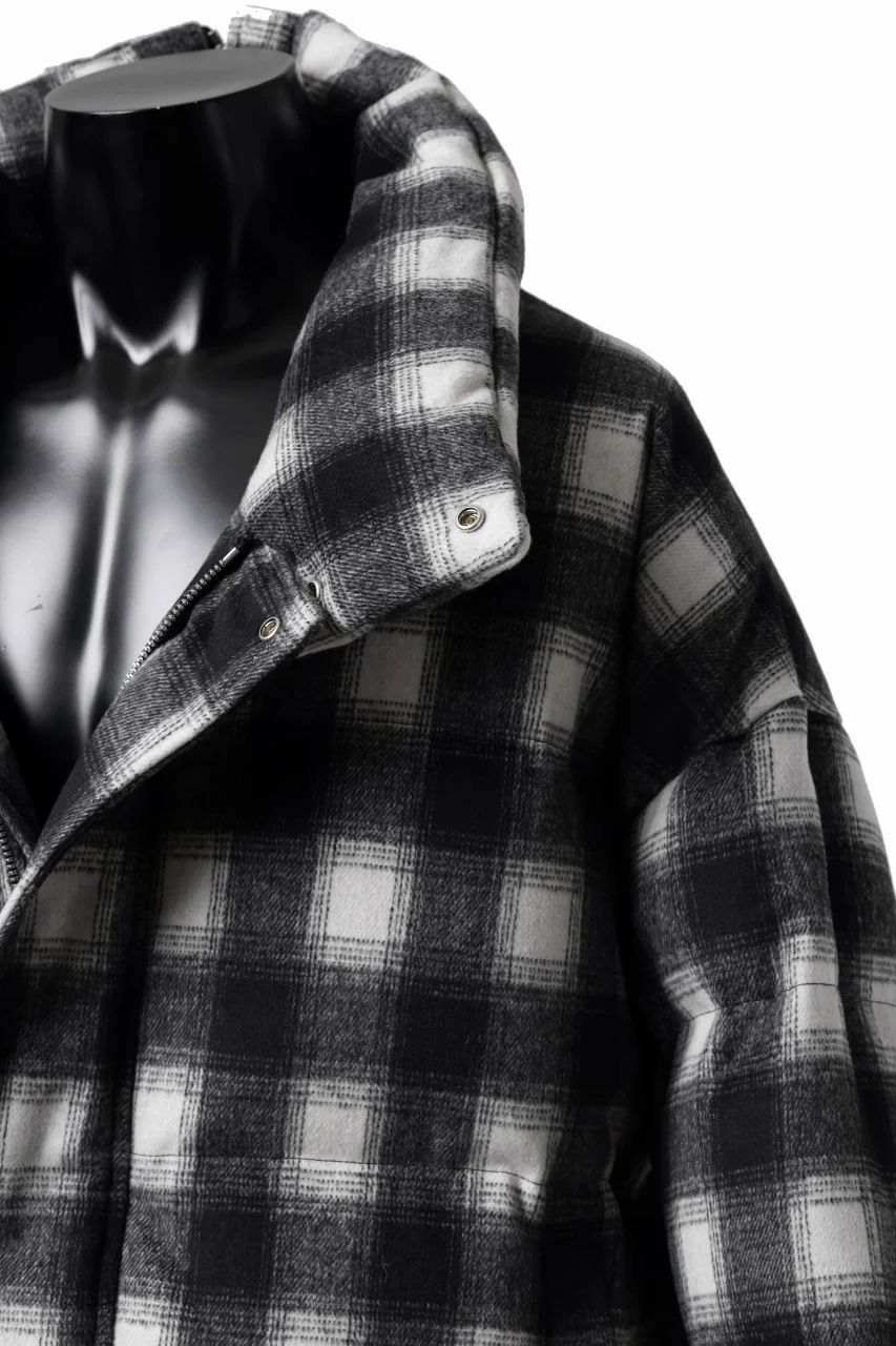 A.F ARTEFACT HIGH NECK DOWN JACKET / OMBRE CHECK FLANNEL (BLACK x WHITE) - Image 14