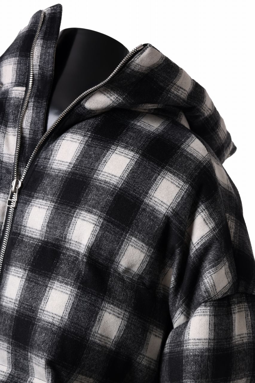 A.F ARTEFACT HIGH NECK DOWN JACKET / OMBRE CHECK FLANNEL (BLACK x WHITE) - Image 16