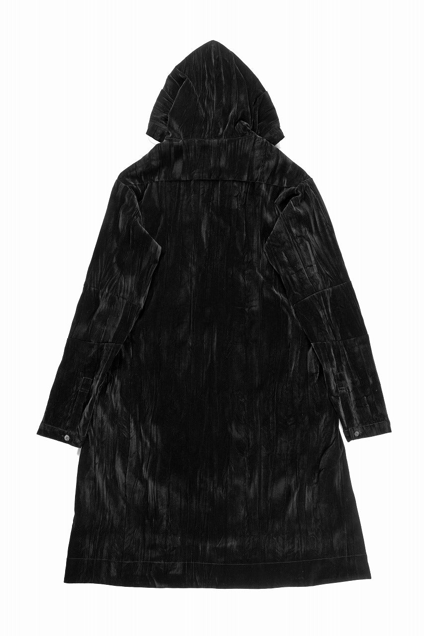 A.F ARTEFACT HOODED LONG JACKET / WASHER VELOR (BLACK) - Image 3
