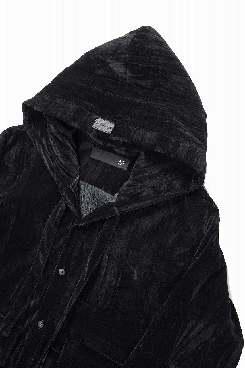 A.F ARTEFACT HOODED LONG JACKET / WASHER VELOR (BLACK) - Image 8