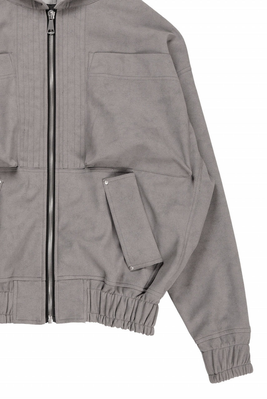 A.F ARTEFACT HOODED ZIP UP BLOUSON / SYNTHETIC SUEDE LEATHER (GREY) - Image 4