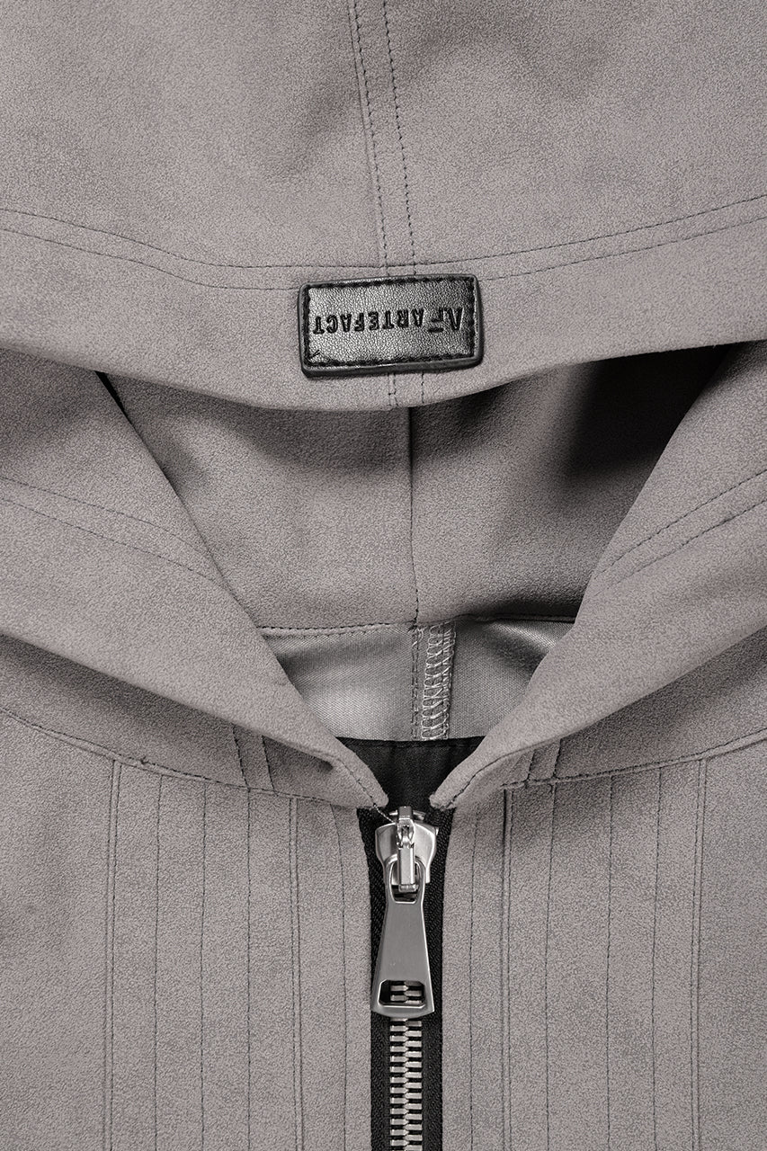 A.F ARTEFACT HOODED ZIP UP BLOUSON / SYNTHETIC SUEDE LEATHER (GREY) - Image 5