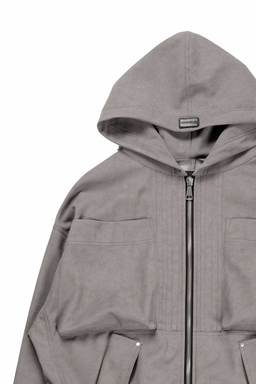 A.F ARTEFACT HOODED ZIP UP BLOUSON / SYNTHETIC SUEDE LEATHER (GREY) - Image 7