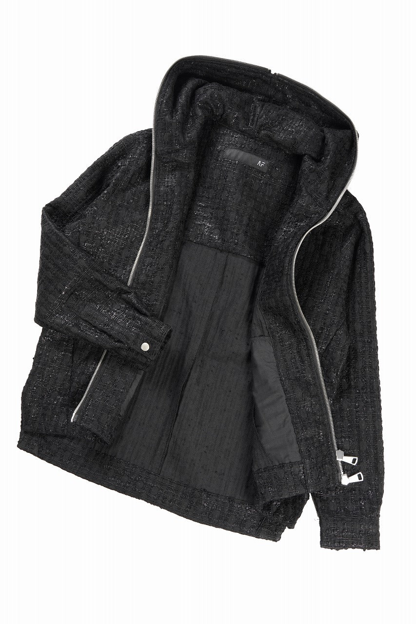 A.F ARTEFACT HOODED ZIPPER BLOUSON / LUXURY TWEED (BLACK) - Image 5
