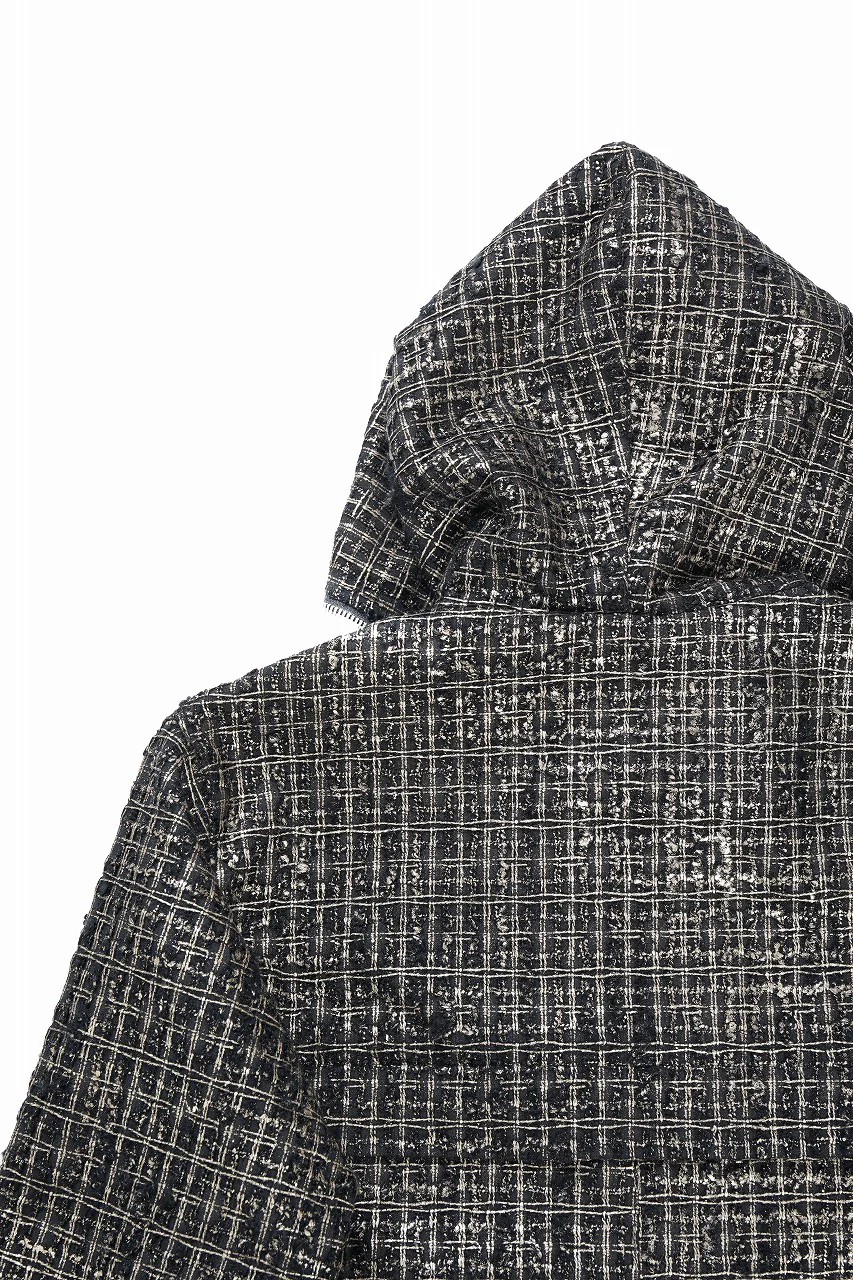 A.F ARTEFACT HOODED ZIPPER BLOUSON / LUXURY TWEED (BLACK x GOLD) - Image 15