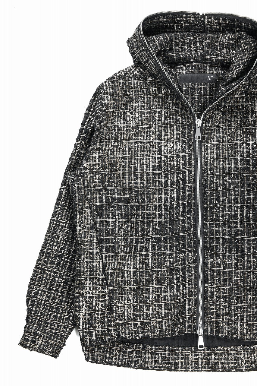 A.F ARTEFACT HOODED ZIPPER BLOUSON / LUXURY TWEED (BLACK x GOLD) - Image 8