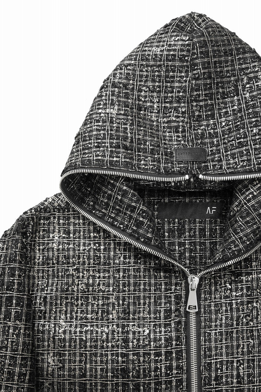 A.F ARTEFACT HOODED ZIPPER BLOUSON / LUXURY TWEED (BLACK x GOLD) - Image 9