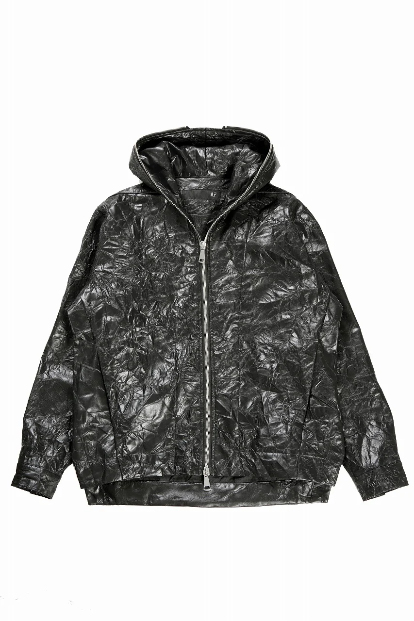 A.F ARTEFACT HOODED ZIPPER BLOUSON / WASHER SYNTHETIC LEATHER (BLACK) - Image 3