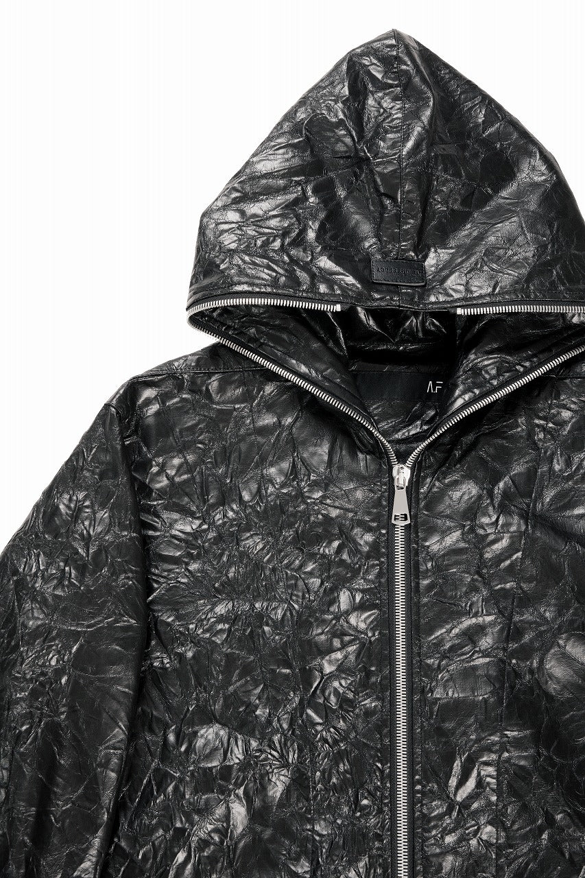 A.F ARTEFACT HOODED ZIPPER BLOUSON / WASHER SYNTHETIC LEATHER (BLACK) - Image 8