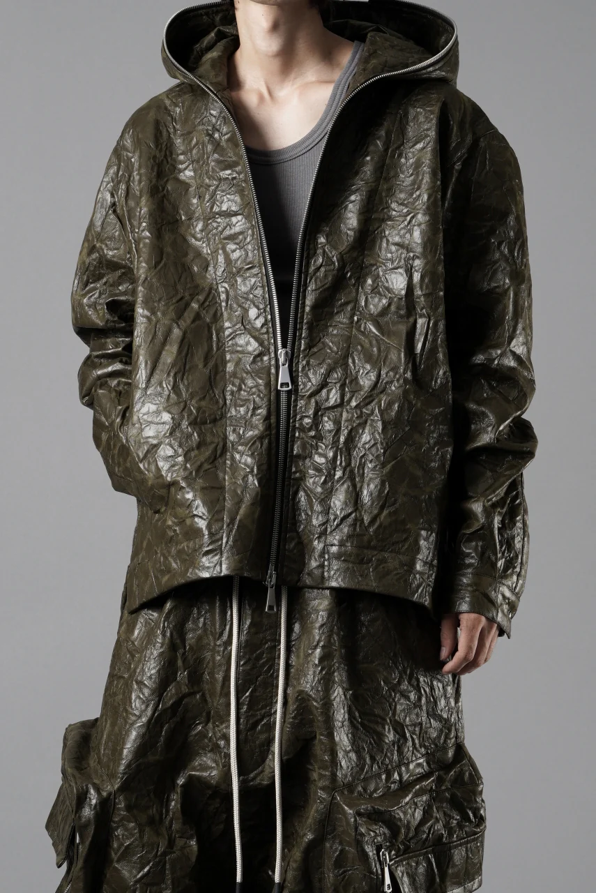 A.F ARTEFACT HOODED ZIPPER BLOUSON / WASHER SYNTHETIC LEATHER (KHAKI) - Image 16