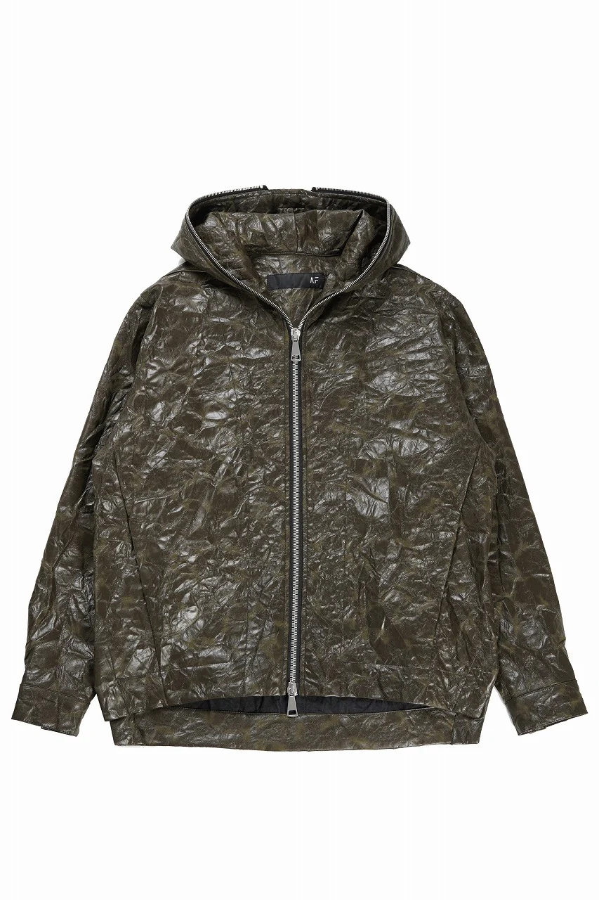 A.F ARTEFACT HOODED ZIPPER BLOUSON / WASHER SYNTHETIC LEATHER (KHAKI) - Image 3