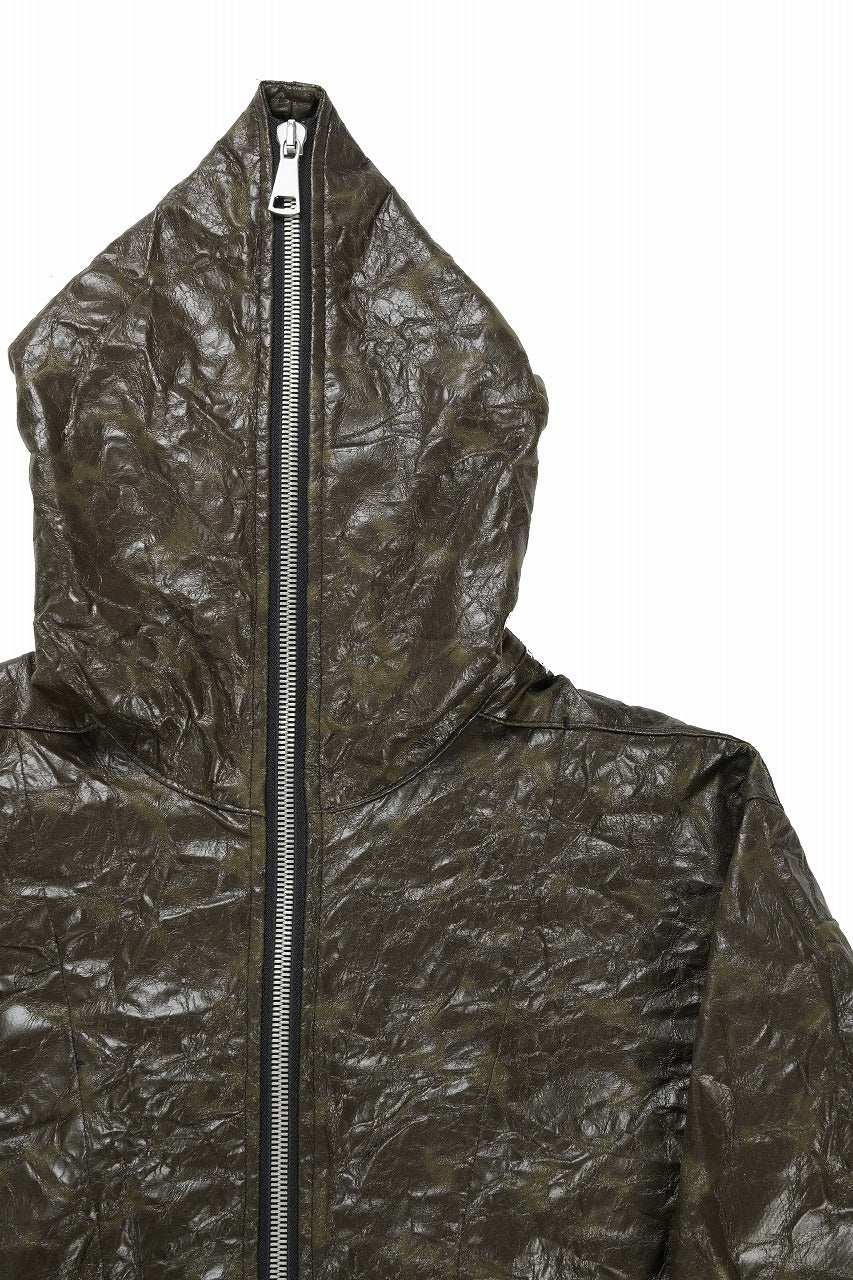 A.F ARTEFACT HOODED ZIPPER BLOUSON / WASHER SYNTHETIC LEATHER (KHAKI) - Image 5