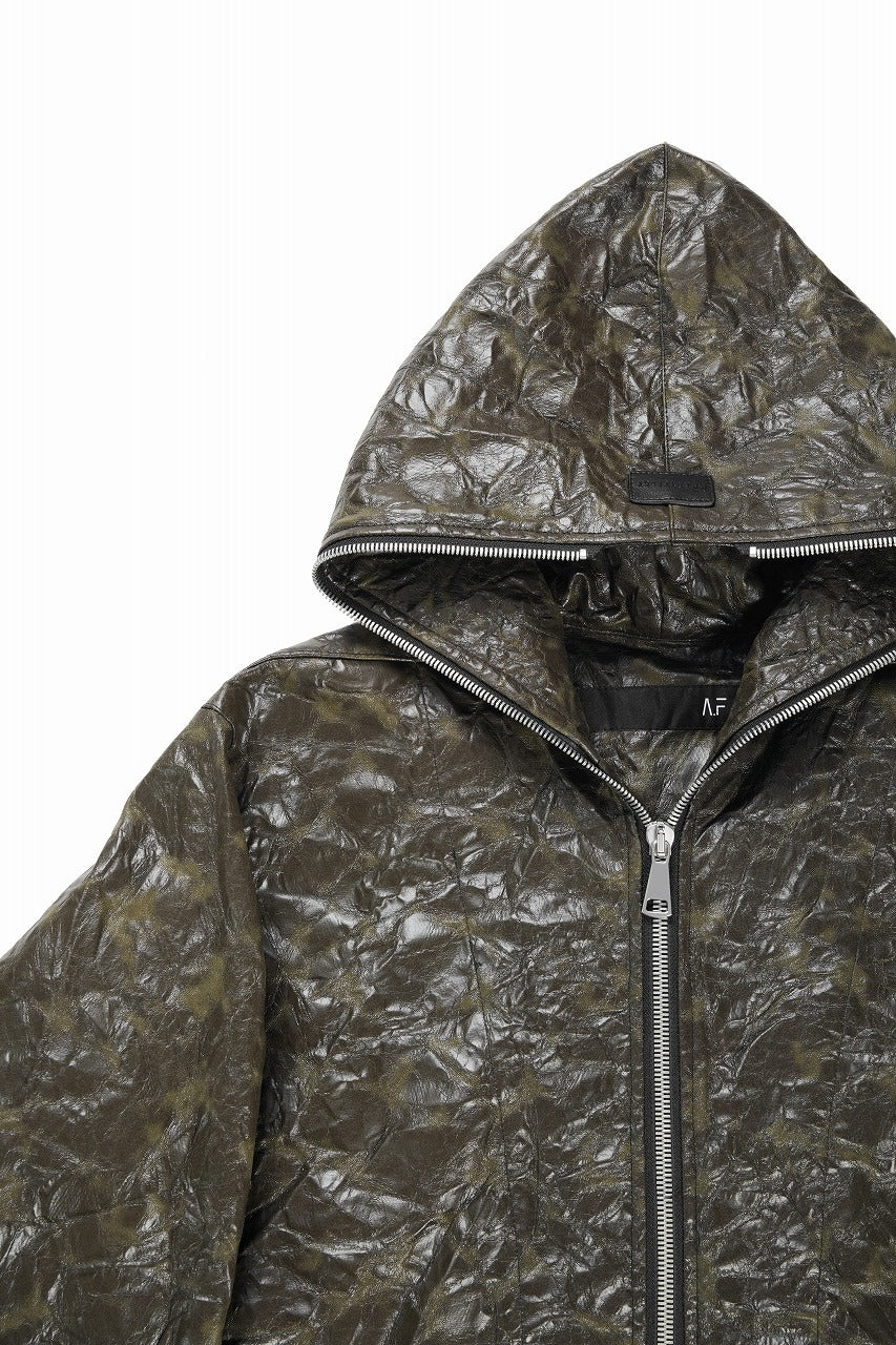 A.F ARTEFACT HOODED ZIPPER BLOUSON / WASHER SYNTHETIC LEATHER (KHAKI) - Image 7