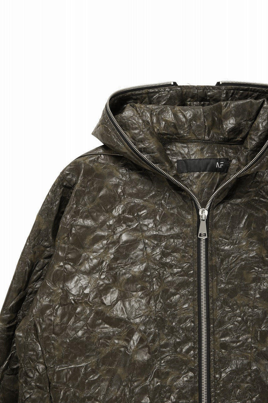 A.F ARTEFACT HOODED ZIPPER BLOUSON / WASHER SYNTHETIC LEATHER (KHAKI) - Image 8