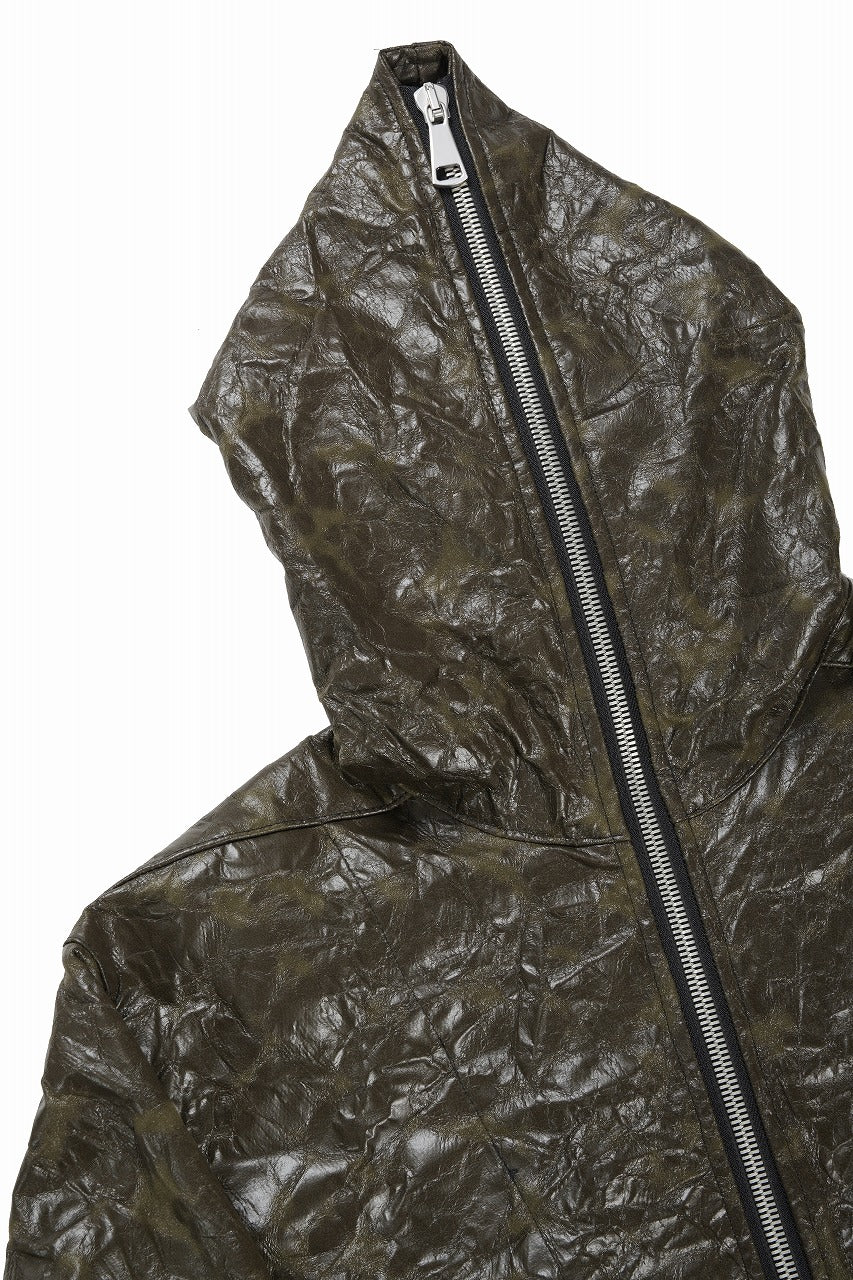 A.F ARTEFACT HOODED ZIPPER BLOUSON / WASHER SYNTHETIC LEATHER (KHAKI) - Image 9