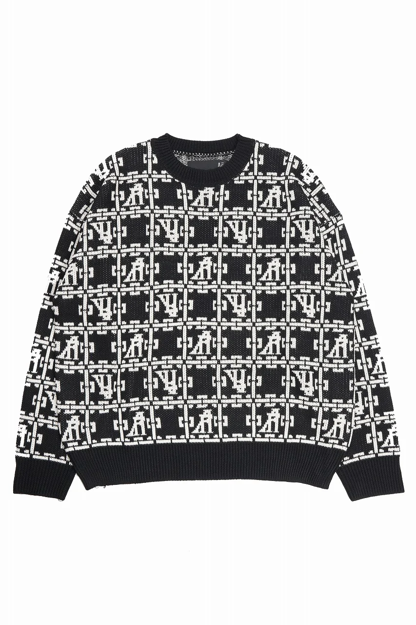 A.F ARTEFACT JACGUARD KNIT PULLOVER / RELAX FIT (BLACK x IVORY) - Image 2