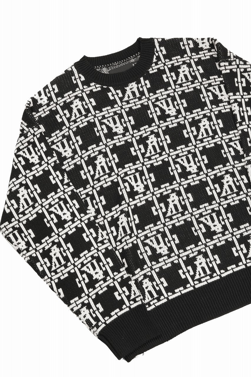 A.F ARTEFACT JACGUARD KNIT PULLOVER / RELAX FIT (BLACK x IVORY) - Image 4