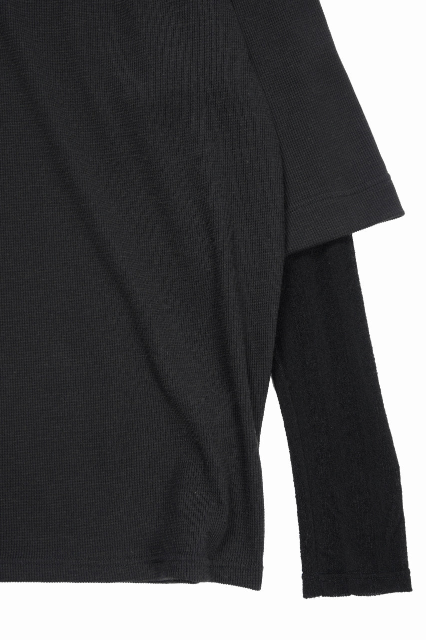 A.F ARTEFACT LAYERED CREW NECK TOP / WAFFLE KNIT JERSEY (BLACK) - Image 3