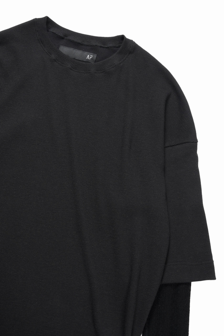 A.F ARTEFACT LAYERED CREW NECK TOP / WAFFLE KNIT JERSEY (BLACK) - Image 4