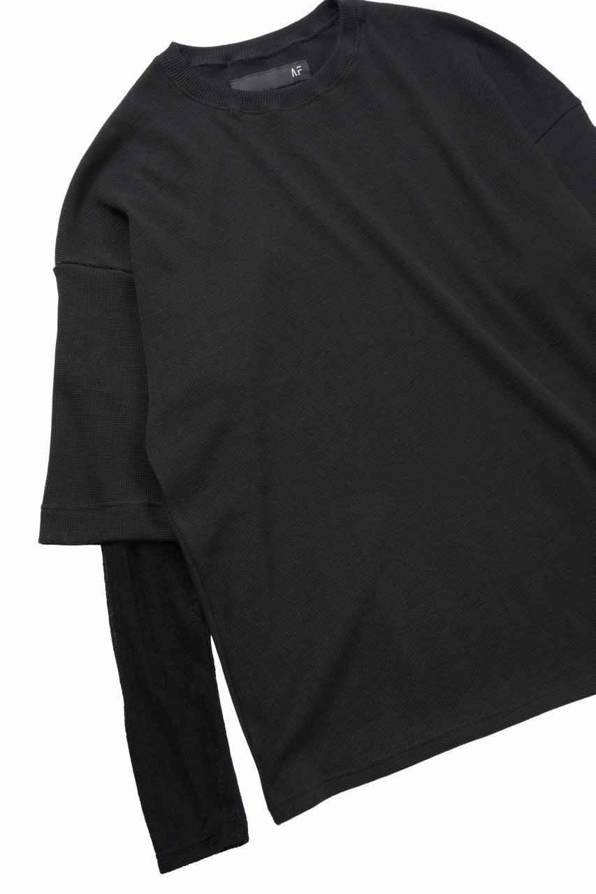 A.F ARTEFACT LAYERED CREW NECK TOP / WAFFLE KNIT JERSEY (BLACK) - Image 5