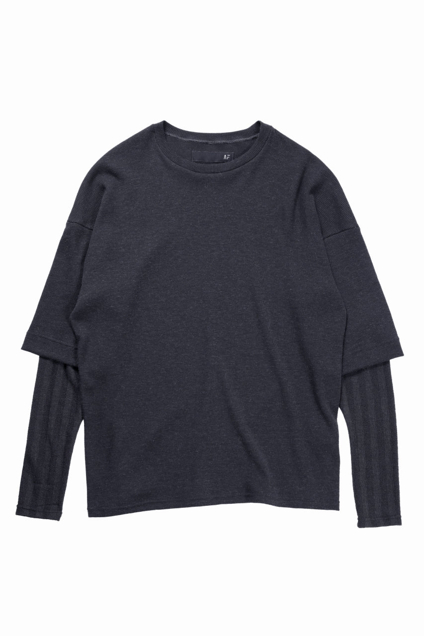 A.F ARTEFACT LAYERED CREW NECK TOP / WAFFLE KNIT JERSEY (DARK GREY)