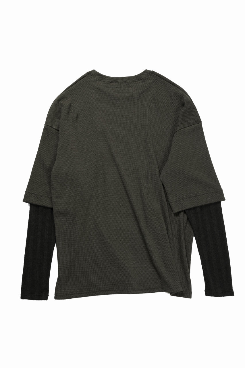 A.F ARTEFACT LAYERED CREW NECK TOP / WAFFLE KNIT JERSEY (KHAKI) - Image 2