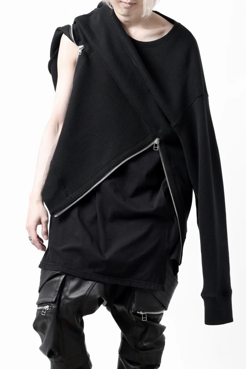 A.F ARTEFACT LAYERED ZIP PULLOVER / COTTON KNIT+JERSEY (BLACK) - Image 13