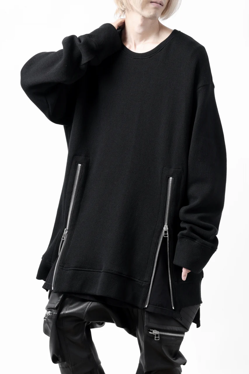 A.F ARTEFACT LAYERED ZIP PULLOVER / COTTON KNIT+JERSEY (BLACK) - Image 2