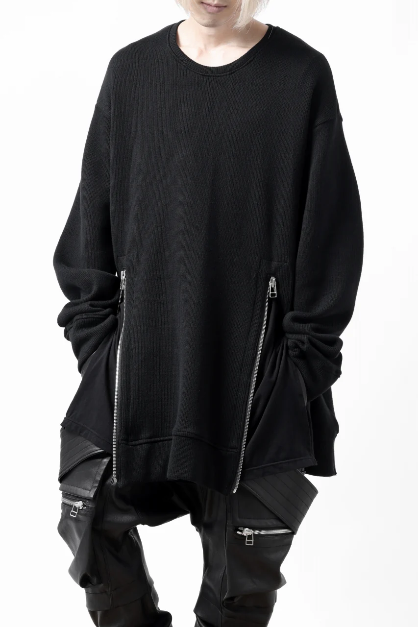 A.F ARTEFACT LAYERED ZIP PULLOVER / COTTON KNIT+JERSEY (BLACK) - Image 8