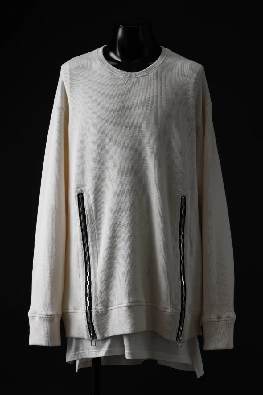A.F ARTEFACT LAYERED ZIP PULLOVER / COTTON KNIT+JERSEY (IVORY)