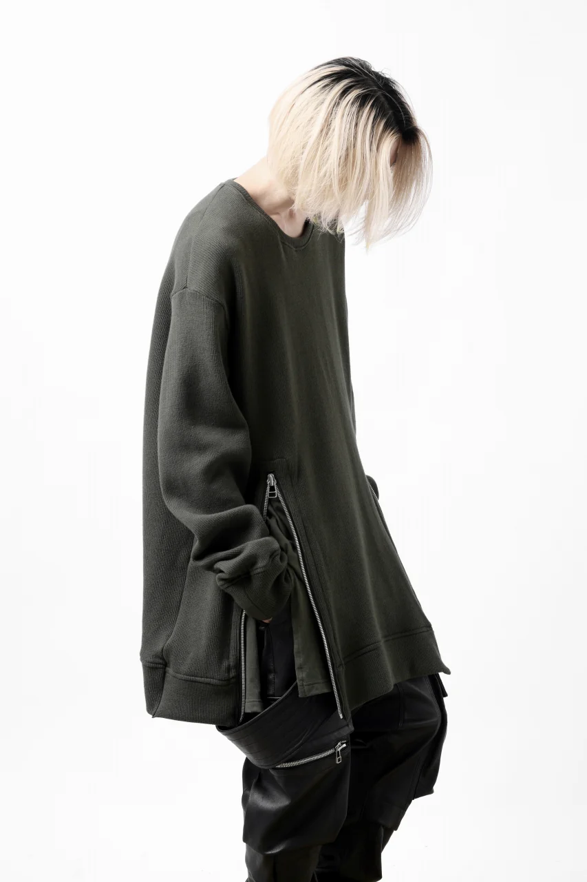 A.F ARTEFACT LAYERED ZIP PULLOVER / COTTON KNIT+JERSEY (KHAKI) - Image 13