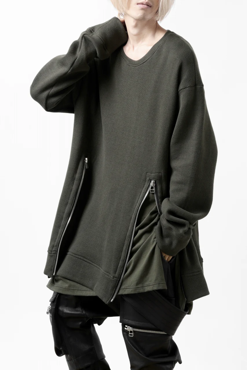 A.F ARTEFACT LAYERED ZIP PULLOVER / COTTON KNIT+JERSEY (KHAKI) - Image 2