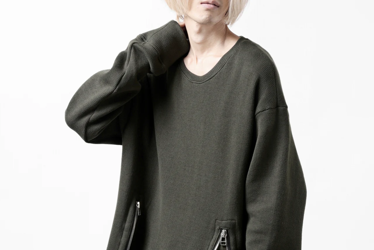 A.F ARTEFACT LAYERED ZIP PULLOVER / COTTON KNIT+JERSEY (KHAKI) - Image 35