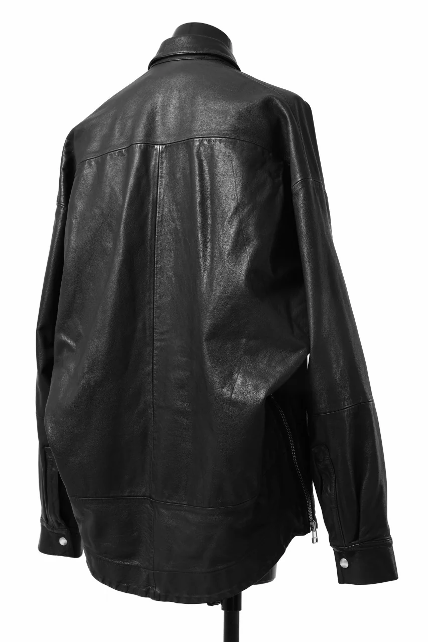 A.F ARTEFACT LEATHER COCOON SHIRT JACKET / GOAT SKIN (BLACK) - Image 13