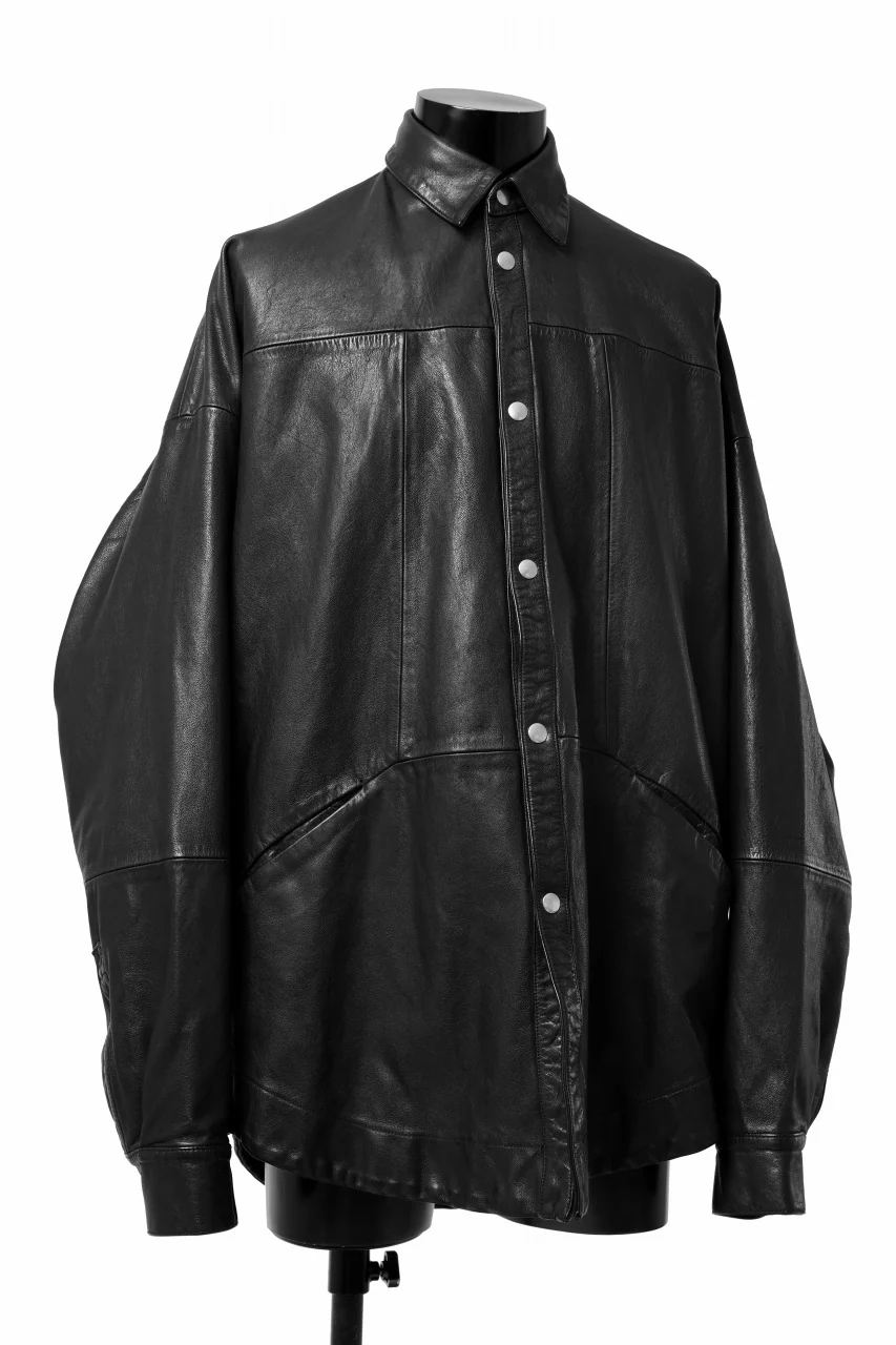 A.F ARTEFACT LEATHER COCOON SHIRT JACKET / GOAT SKIN (BLACK) - Image 15