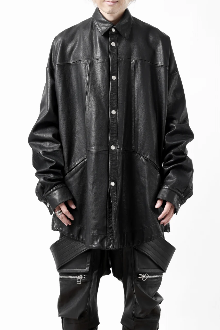 A.F ARTEFACT LEATHER COCOON SHIRT JACKET / GOAT SKIN (BLACK) - Image 2