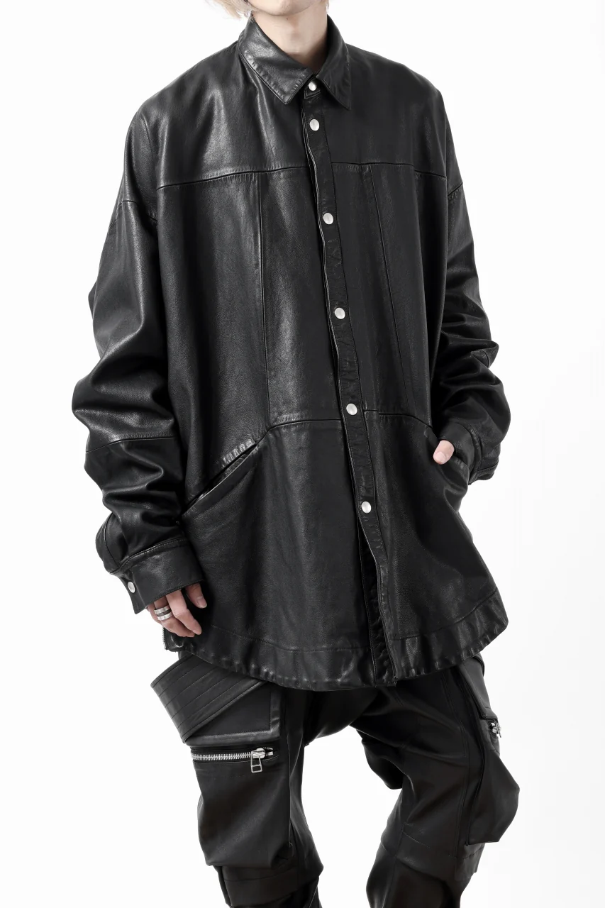 A.F ARTEFACT LEATHER COCOON SHIRT JACKET / GOAT SKIN (BLACK) - Image 28