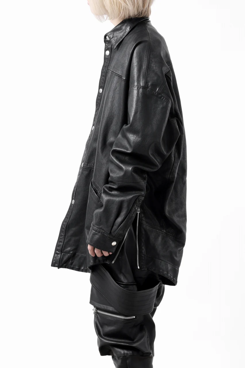 A.F ARTEFACT LEATHER COCOON SHIRT JACKET / GOAT SKIN (BLACK) - Image 29
