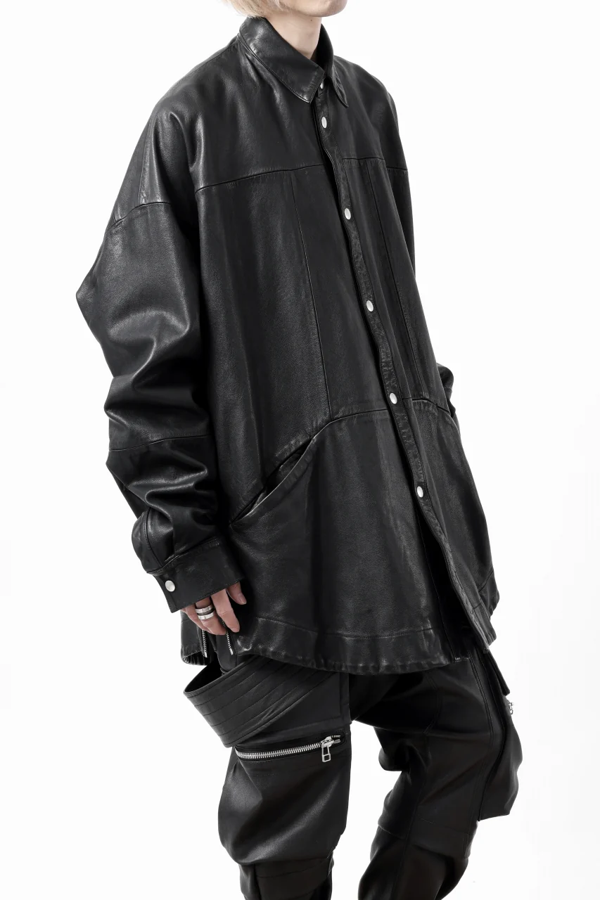 A.F ARTEFACT LEATHER COCOON SHIRT JACKET / GOAT SKIN (BLACK) - Image 3