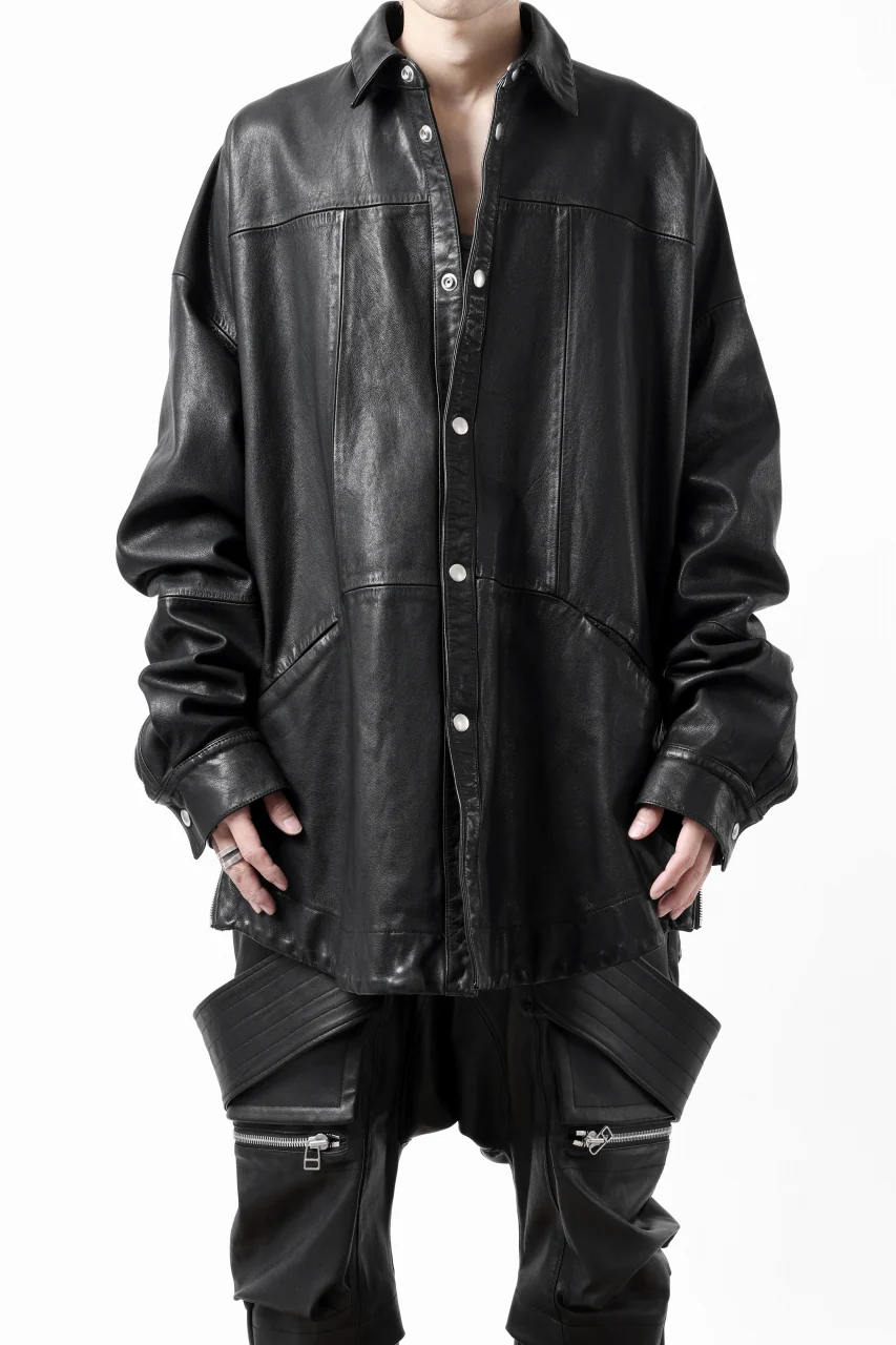 A.F ARTEFACT LEATHER COCOON SHIRT JACKET / GOAT SKIN (BLACK) - Image 30