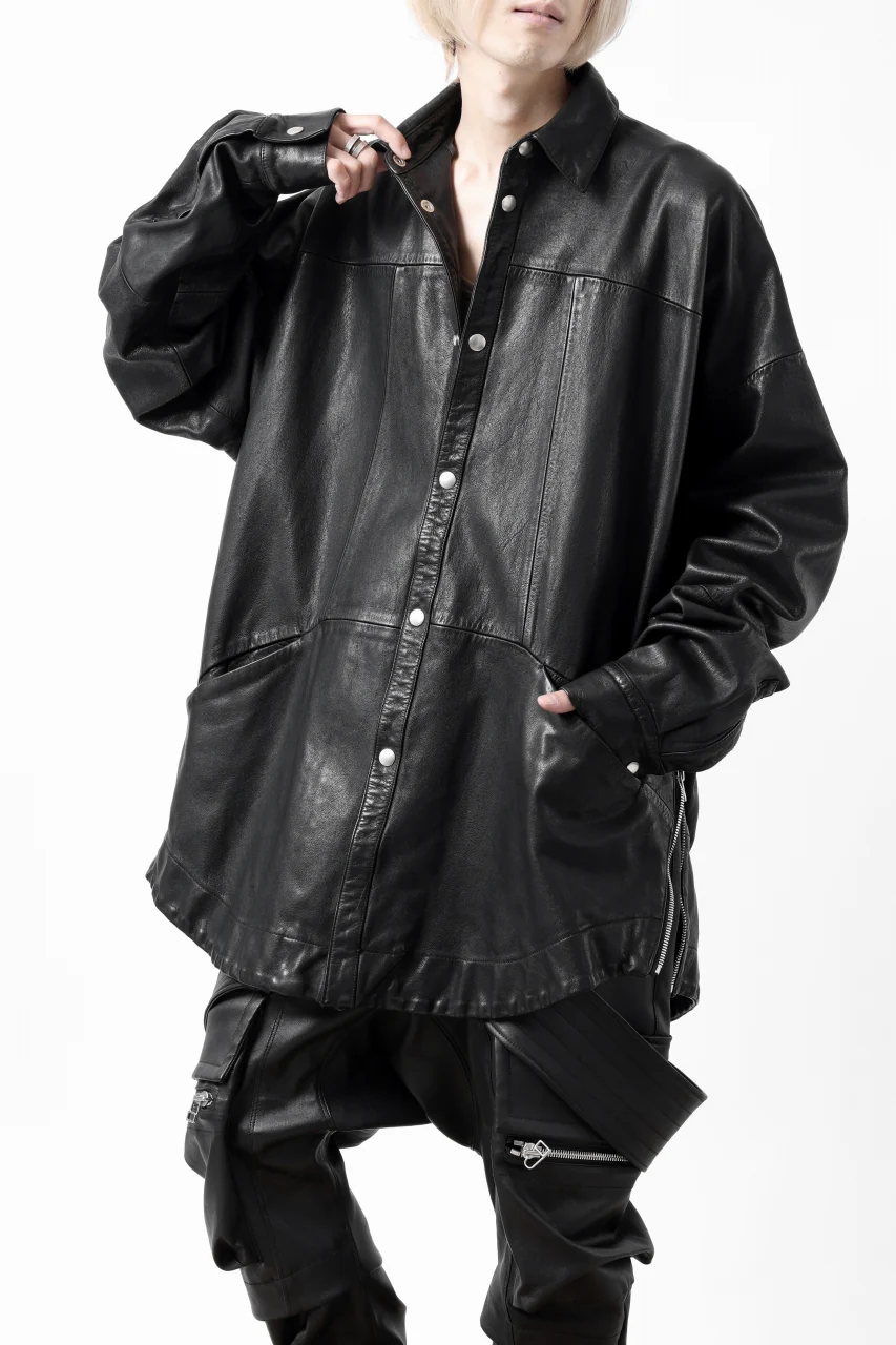 A.F ARTEFACT LEATHER COCOON SHIRT JACKET / GOAT SKIN (BLACK) - Image 31
