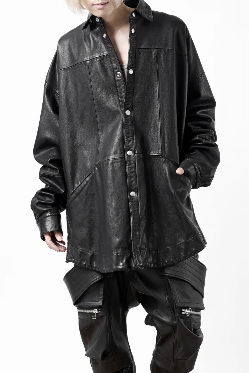 A.F ARTEFACT LEATHER COCOON SHIRT JACKET / GOAT SKIN (BLACK) - Image 32